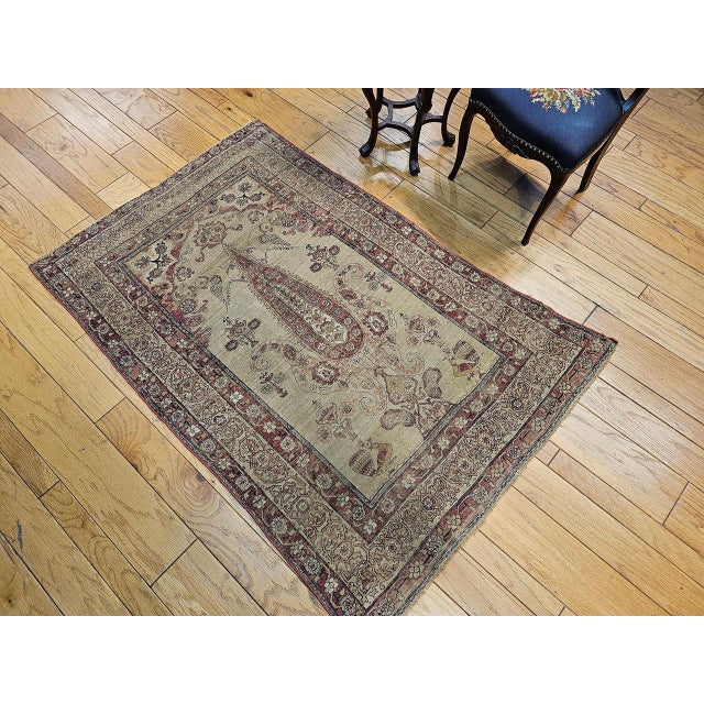 19th Century Persian Kerman Lavar Pictorial Rug, Hand-Knotted Wool, Tree of Life Pattern, Tan & Red, 4x6 For Sale - Image 4 of 14