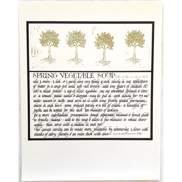 Mid-Century Modern David Goines/Chez Panisse Mid Century Linocut, Out of Print, Spring Vegetable Soup For Sale - Image 3 of 3