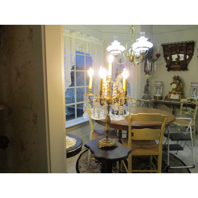 1930s Huge Heave Antique Fancy Brass Art Nouveau Lamp Crystal Prisms , Crystal Chain 6 Lights Adorned With Angel Wings For Sale - Image 10 of 13