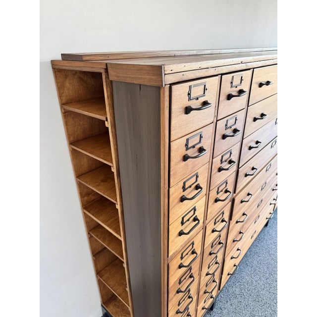 Monumental 13-Foot Antique Apothecary Haberdashery Cabinet (63 Drawers) For Sale - Image 13 of 17