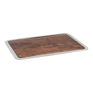 Benouville Acacia Wood Prep & Serving Board with Steel Tray, Large For Sale