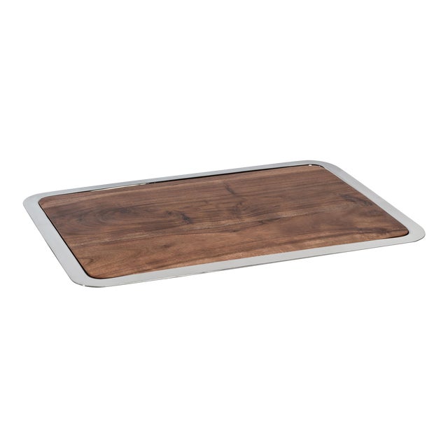 Benouville Acacia Wood Prep & Serving Board with Steel Tray, Large For Sale