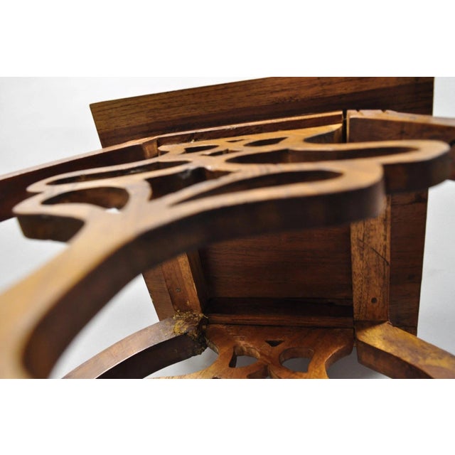 Vintage French Art Nouveau Style Carved Teak Pedestal Plant Stand Side Table For Sale - Image 16 of 18