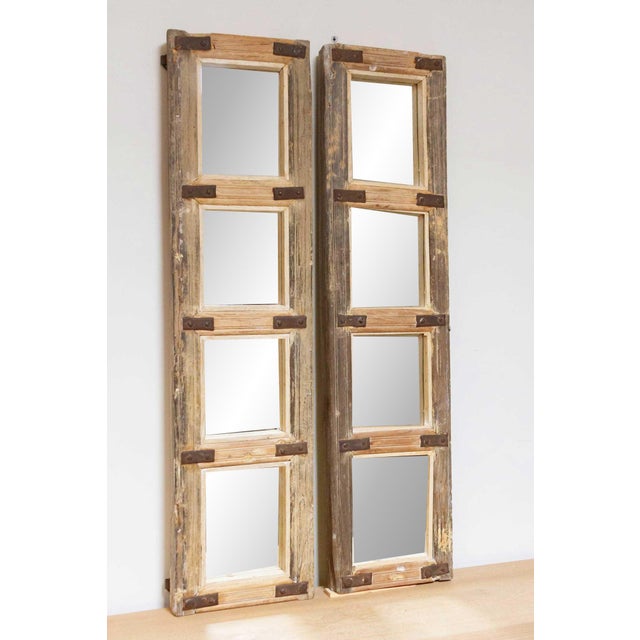 Farmhouse Pair of Antique Farmhouse Teak Door Mirrors For Sale - Image 3 of 10