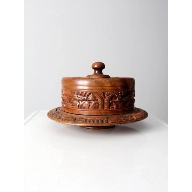 Farmhouse Vintage Carved Wood Cake Stand For Sale - Image 3 of 10