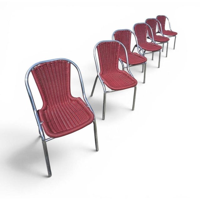 Red Aluminum Chair with Synthetic Weave, 1980s, Set of 6 For Sale - Image 17 of 18