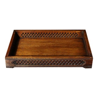 Huali Rosewood Rectangular Tray With Openwork Carving For Sale