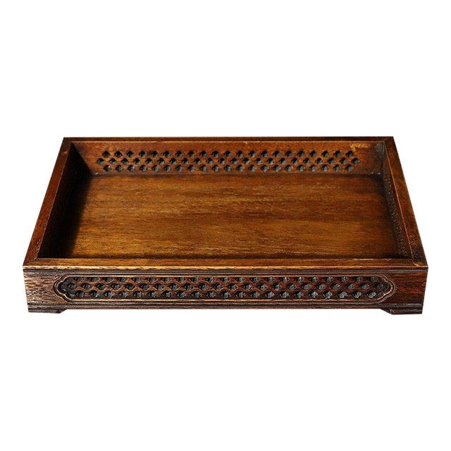 Huali Rosewood Rectangular Tray With Openwork Carving For Sale