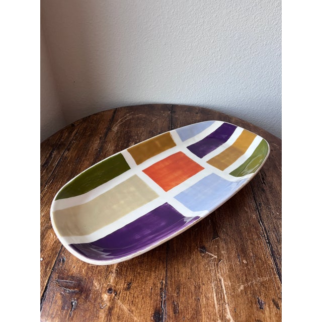 2000 - 2009 Vietri Quadri Pattern Oval Rectangular 18” Platter For Sale - Image 5 of 11