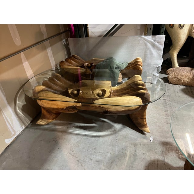 Elevate your space with this gorgeous hand, carved wooden crab coffee table Perfect for a beach house or ocean front...