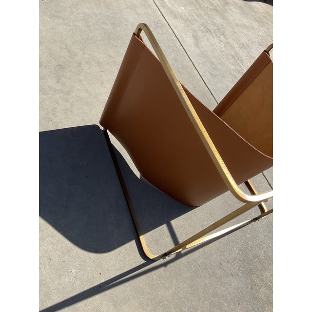 Brass Contemporary Saddle Leather & Brass Magazine Rack / Firewood Holder For Sale - Image 8 of 8