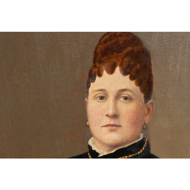 Antique 19 Century Large Oil Painting on Canvas, Female Portrait, Dated 1879, Framed For Sale - Image 10 of 11