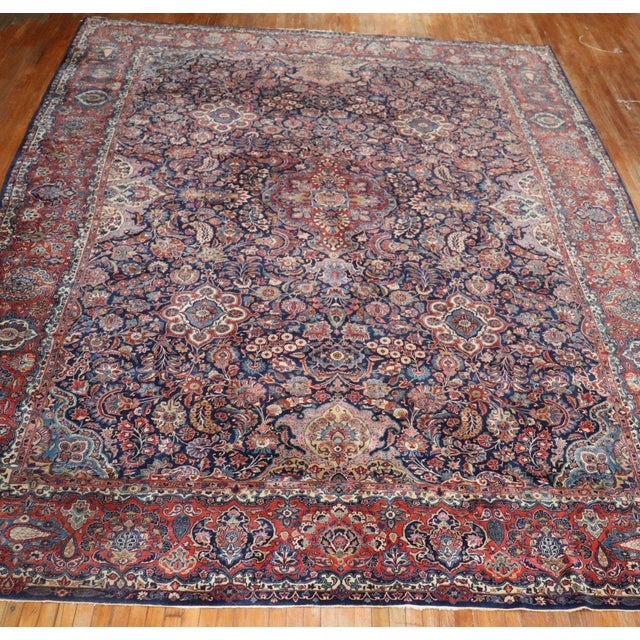 Textile Antique Zabihi Collection Navy Traditional Kashan Rug For Sale - Image 7 of 12