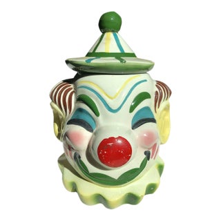 1950's Vintage Mid-Century Modern Smiling Clown Cookie Jar With Its Original Lid - From Sierra Vista of Pasadena, California For Sale