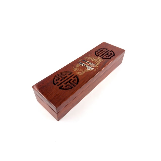 Asian Modern Vietnamese Wooden Chopsticks for 8 With Green Mother of Pearl Marbled Tips Decorative Storage Box and Coordinating Rests - 25 pcs For Sale - Image 9 of 10