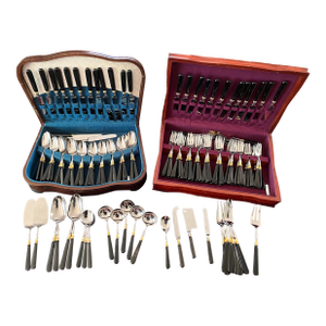 Late 20th Century Yamazaki 177 Piece Stainless Steel Gold Accent Flatware Set
