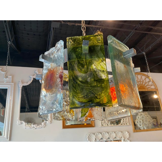 Hollywood Regency Vintage Mid Century Murano Mazzega Colorful Round Italian Glass Chandelier For Sale - Image 3 of 13