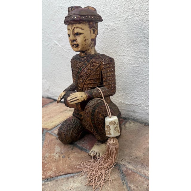 Mid 20th Century Mid 20th Century Hand-Carved Chinese Wooden Figural Sculpture of Seated Musician With Drum For Sale - Image 5 of 12