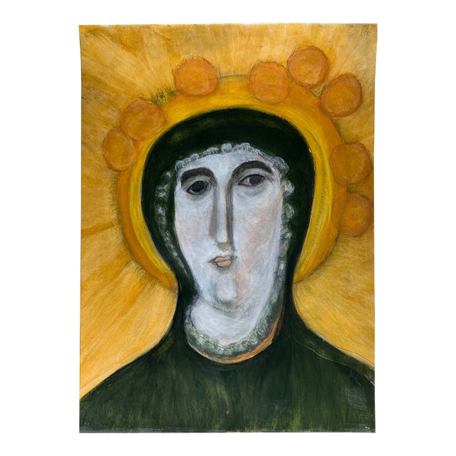 Modern Icon With Golden Halo, Original Painting For Sale