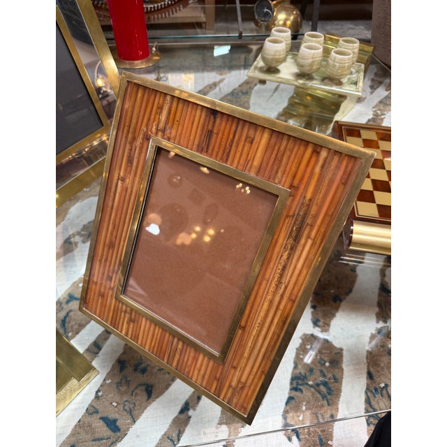 1970s Italian Mid-Century Brass and Bamboo Picture Frame, 1970s For Sale - Image 5 of 7