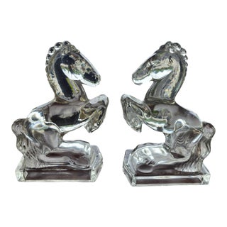 1970s Le Smith Pressed Glass Horse Bookends For Sale