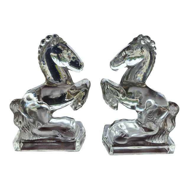 1970s Le Smith Pressed Glass Horse Bookends For Sale