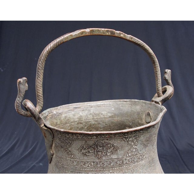 Large Vintage Engraved Islamic Tinned Bucket in Copper, 1920s For Sale - Image 6 of 14