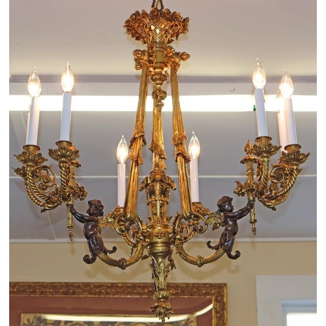 Late 19th Century French Belle Epoque Bronze Putti Cherub 9 Light Chandelier For Sale - Image 10 of 18