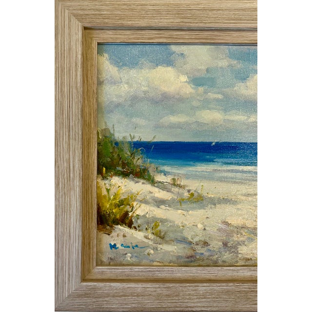 Impressionist Coastal Beach Dune Seascape Oil Painting on Canvas by H. Cole, Framed For Sale - Image 3 of 6