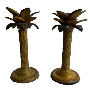 Palm Tree Candle Stick Holders a Pair