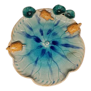 Vintage Majolica Frog and Lotus Flower Ceramic Bowl/Platter