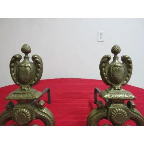 Metal Vintage Brass Paw Foot Andirons - A Pair For Sale - Image 7 of 11