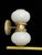 Traditional Vintage Art Deco Double Wall Sconce Frosted Glass Brass Metal Floral For Sale - Image 3 of 6