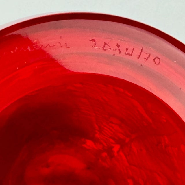 1990s Vintage Candy Red Glass Vase With Nubby Design, Signed & Numbered For Sale - Image 9 of 12