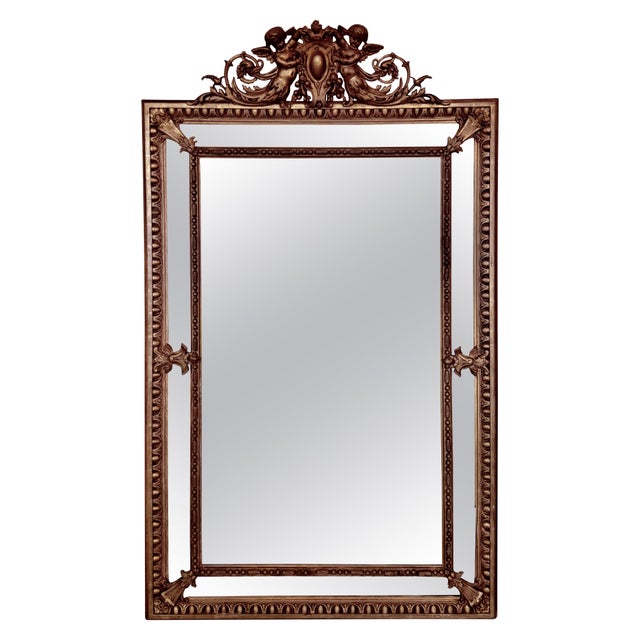 French 19th Century Large Vertical Gold Gilt Mirror with Cherub crest For Sale - Image 15 of 18