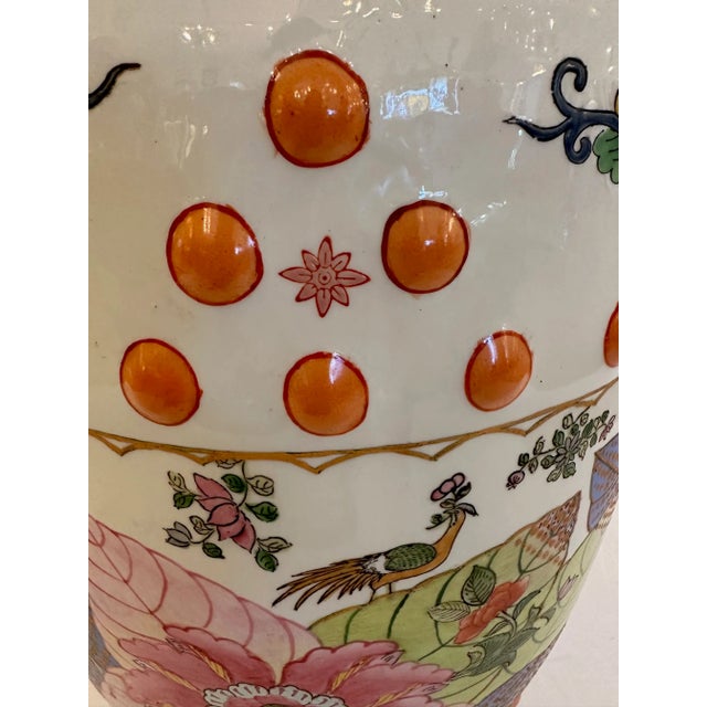 One of the prettiest Chinese garden seats ever with flowers, birds and tobacco leaves makes a lovely end table with 11.75...