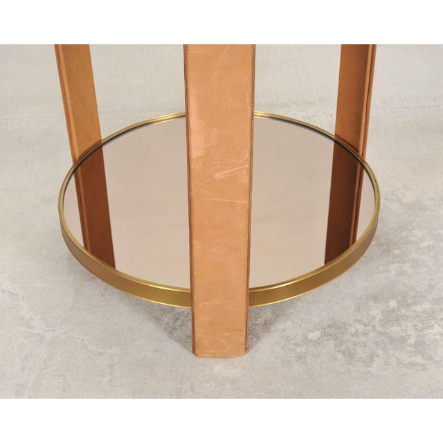 Ralph Lauren Dalton Side Drink Table Brass Leather and Glass For Sale - Image 17 of 18