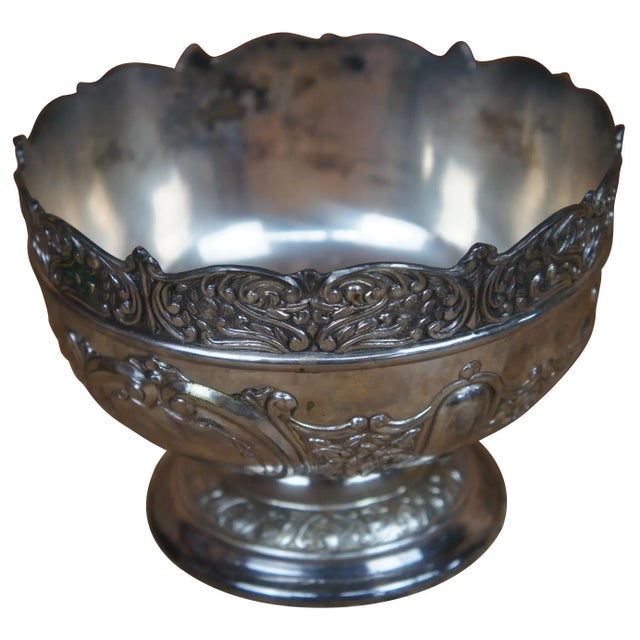 Japanese Vintage Japanese Repousse Silver Plate Round Footed Pedestal Compote Bowl For Sale - Image 3 of 9
