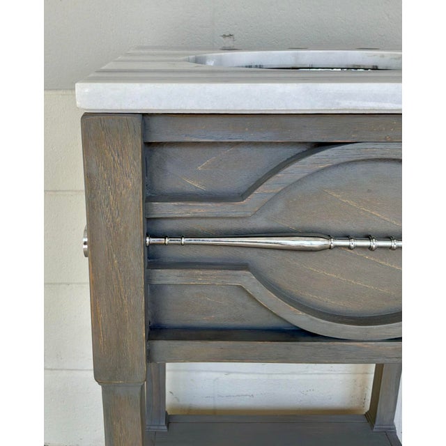 2020s Ambella Home Modern Gray Wood and Marble Spindle Sink Vanity For Sale - Image 5 of 6