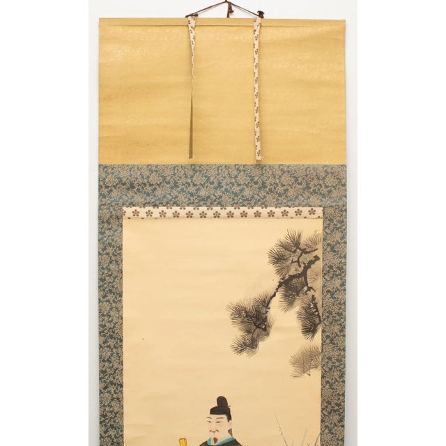 Fine extra large antique Japanese watercolor scroll painting depicting a Samurai. Signed and sealed by artist in ink....