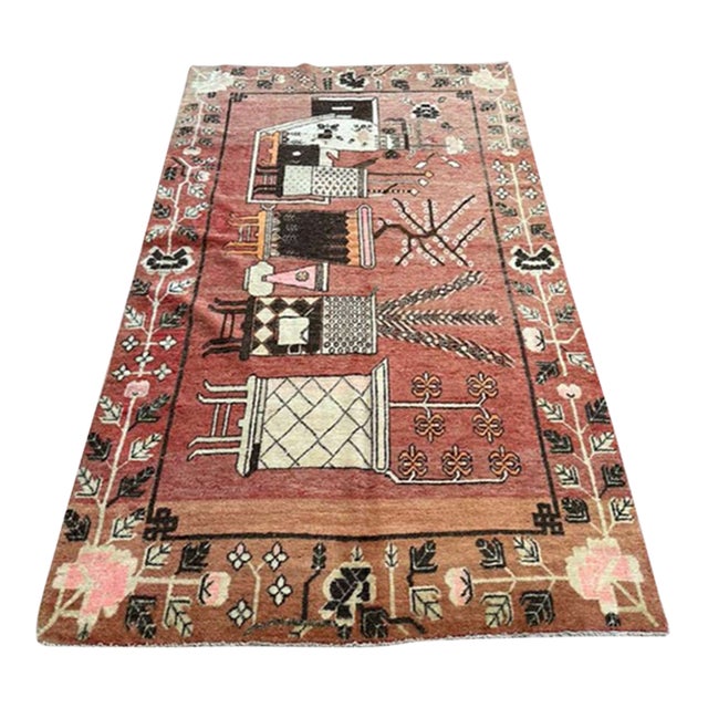 Antique Khotan Rug 4’6” X 7’10”| Stylized Vase & Flower Design For Sale