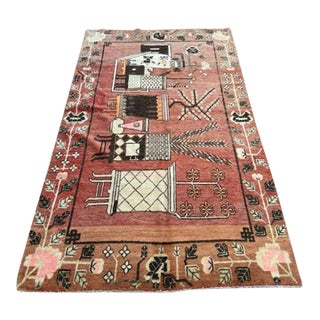 Antique Khotan Rug 4’6” X 7’10”| Stylized Vase & Flower Design Samarkand Style Botanical Design For Sale