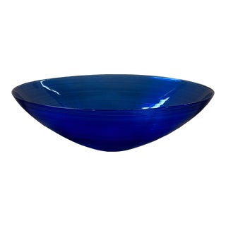 Vintage Large Cobalt Blue Glass Bowl For Sale