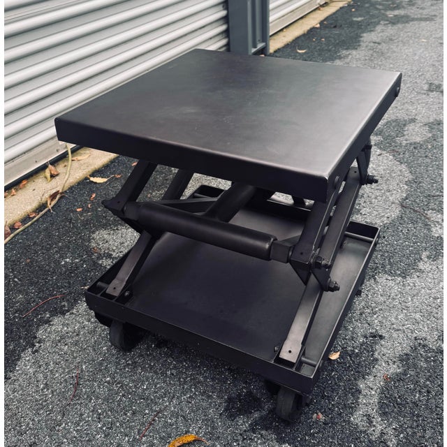 1990s Vintage Solid Steel Scissor Lift Table From Restoration Hardware For Sale - Image 5 of 6