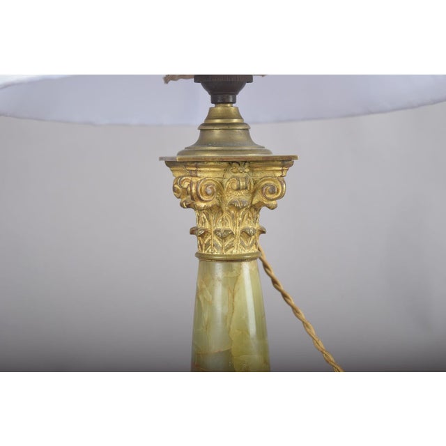 Beige Antique Onyx Column Table Lamp with Gilt Bronze, France, 1890s For Sale - Image 8 of 12