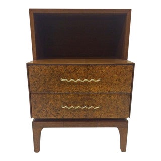 Wood and Brass Nightstand by John Keal for Brown-Saltman For Sale