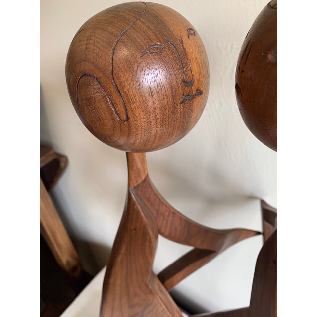 1960s 2 Feet Tall Modern Carved Wood Abstract Teakwood Figural Sculpture by Artist Cypen Lubitsh “Love Embraced” For Sale - Image 5 of 6