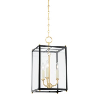 Hudson Valley Lighting Mark D. Sikes Chaselton 3-Light Lantern Pendant, Aged Brass/Darkest Blue For Sale