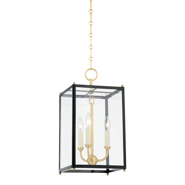 Hudson Valley Lighting Mark D. Sikes Chaselton 3-Light Lantern Pendant, Aged Brass/Darkest Blue For Sale