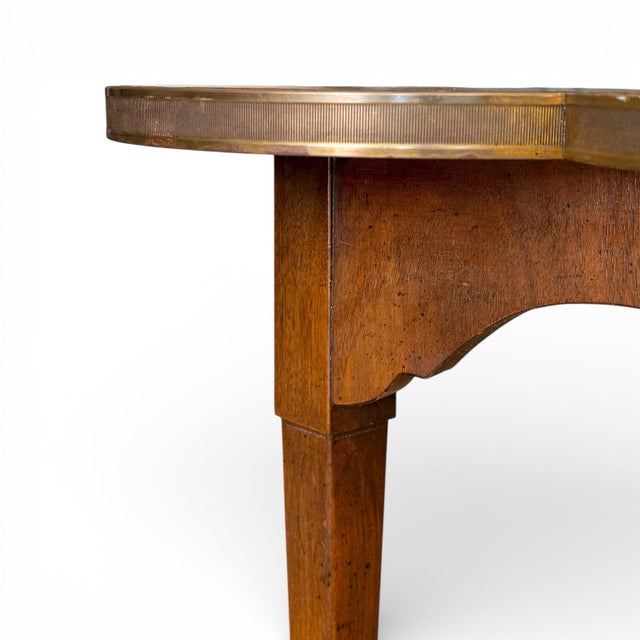 Wood Mid-20th Century Mahogany Trefoil Chair-Side Table With Tooled Leather Top For Sale - Image 7 of 8